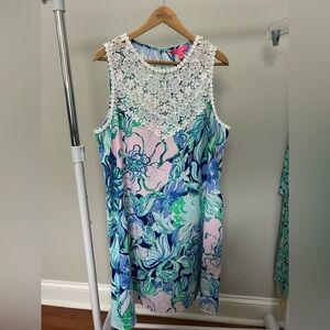 Lilly Pulitzer Nala Floral Dress - Blue and Pink - Size 16 Lace Detail